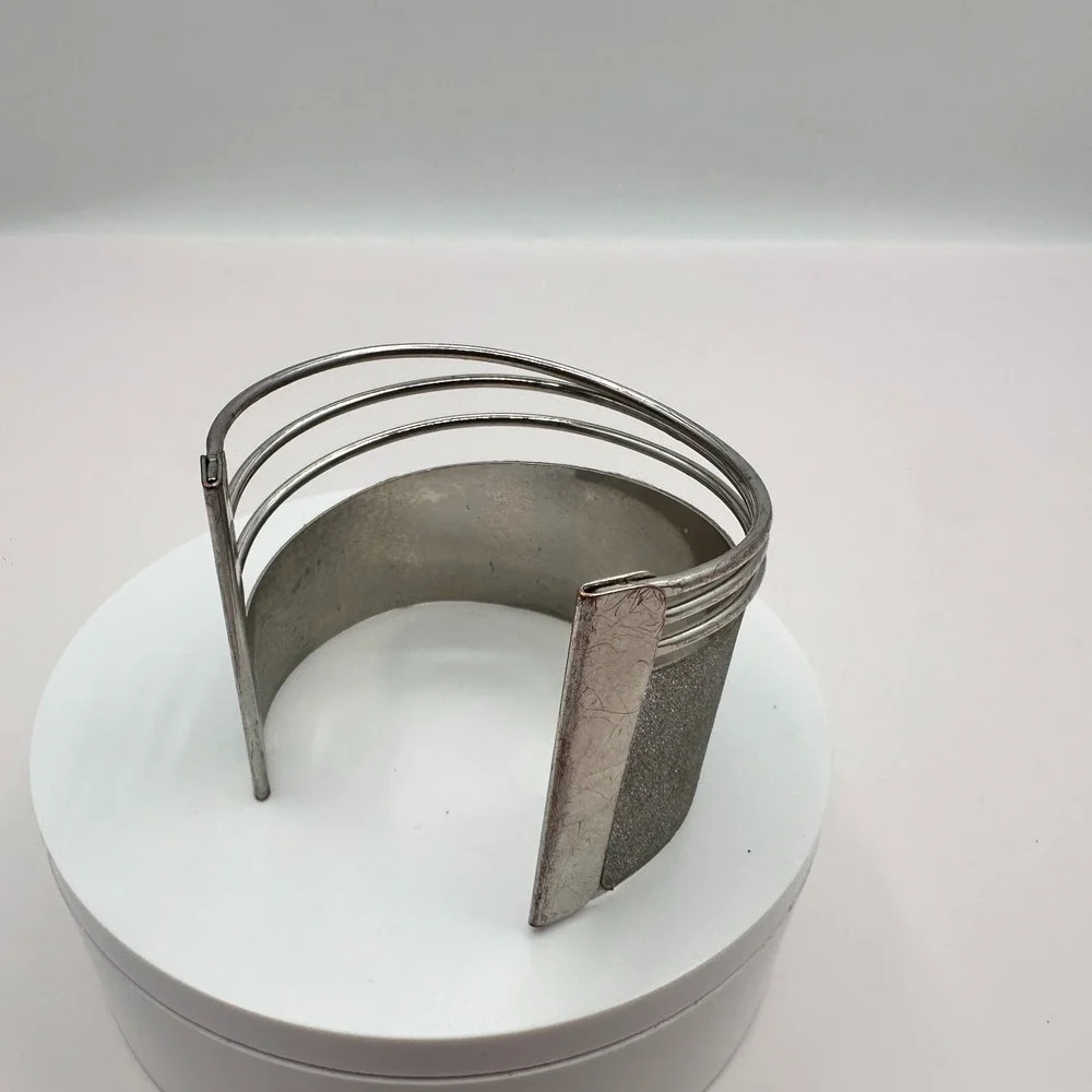 Vintage 90s Silver Tone Textured Glitter Wide Cuff Bracelet Statement